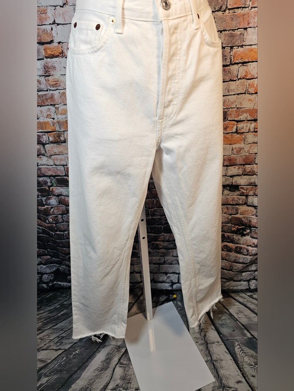 RE/DONE Originals High Rise Stove Pipe Jeans 26 White Raw Hem Pink Mark